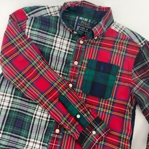 Polo Ralph Lauren Kids Boys M 10-12 Patchwork Plaid Natural Stretch Button Shirt